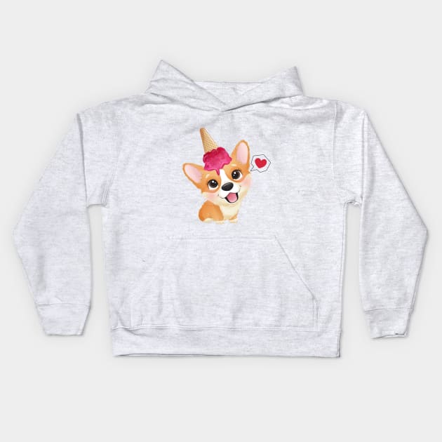 cute little corgi with ice cream tshirt Kids Hoodie by Tshirt lover 1